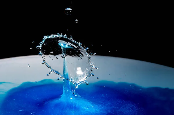 Blue Water Drop Collision Travelling Space — Stock Photo, Image