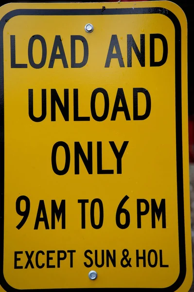 Load Unload Sign Displayed Street — Stock Photo, Image