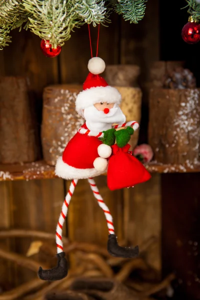 Wooden shelf with Santa Claus. Decoration of country house for C — Stock Photo, Image