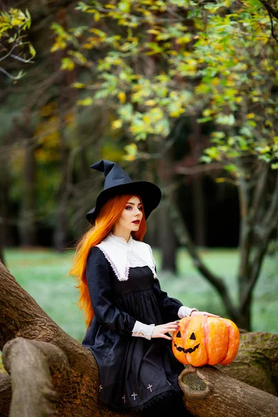 Red Haired Girl Image Witch Halloween Costume — Stock Photo, Image