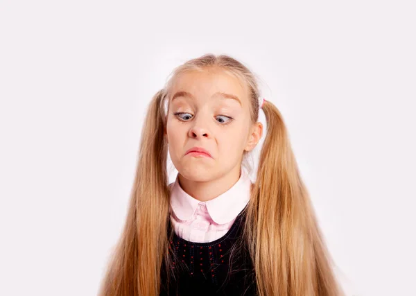 Girl Strict Black Uniform White Background — Stock Photo, Image