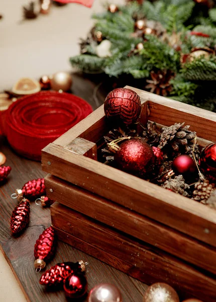 Elements Christmas Decor Red Christmas Balls Close — Stock Photo, Image