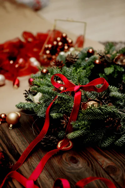 Elementos Decoración Navidad Bolas Rojas Navidad Primer Plano —  Fotos de Stock
