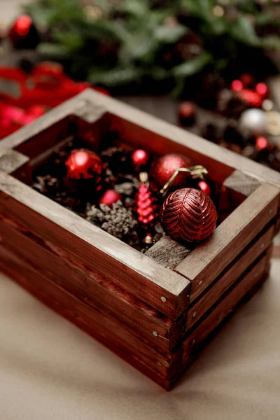 Elements Christmas Decor Red Christmas Balls Close — Stock Photo, Image