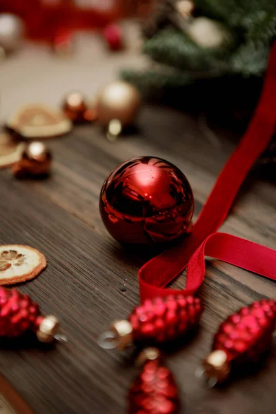 Elements Christmas Decor Red Christmas Balls Close — Stock Photo, Image