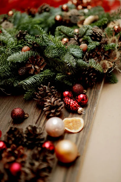 Elements Christmas Decor Red Christmas Balls Close — Stock Photo, Image