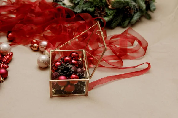 Elements Christmas Decor Red Christmas Balls Close — Stock Photo, Image