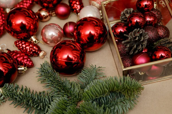 Elements Christmas Decor Red Christmas Balls Close — Stock Photo, Image