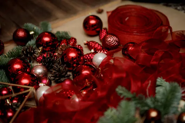 Elements Christmas Decor Red Christmas Balls Close — Stock Photo, Image