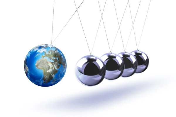 The pendulum of Newton as the Earth symbolizing the risk — Stock Photo, Image