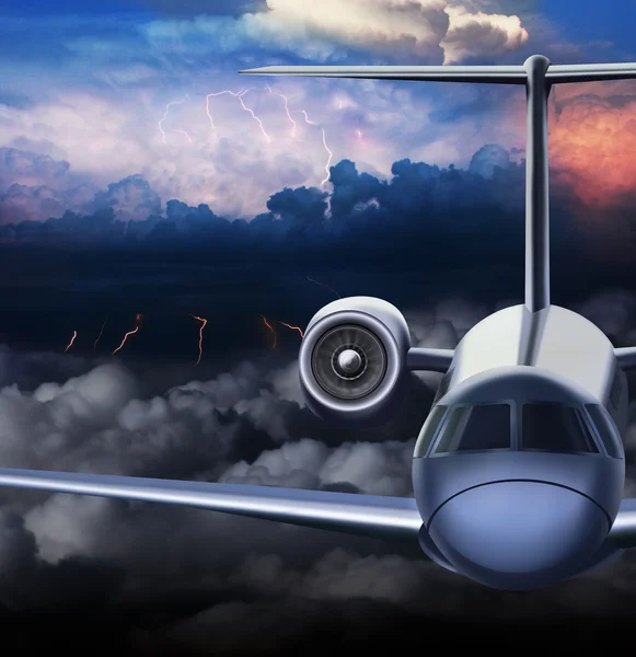 Yolcu aeroliner fırtınadan uçar.