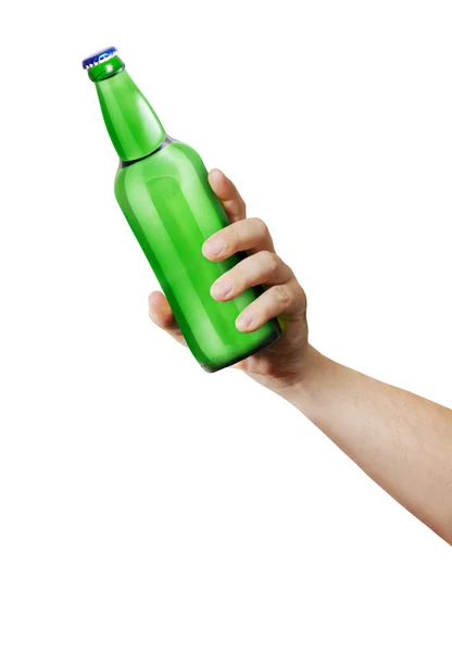 Ręka trzyma butelkę. — Zdjęcie stockowe