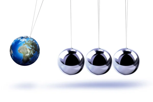 The pendulum of Newton as the Earth symbolizing the risk, dynamics, fragility, etc. — Stock Photo, Image