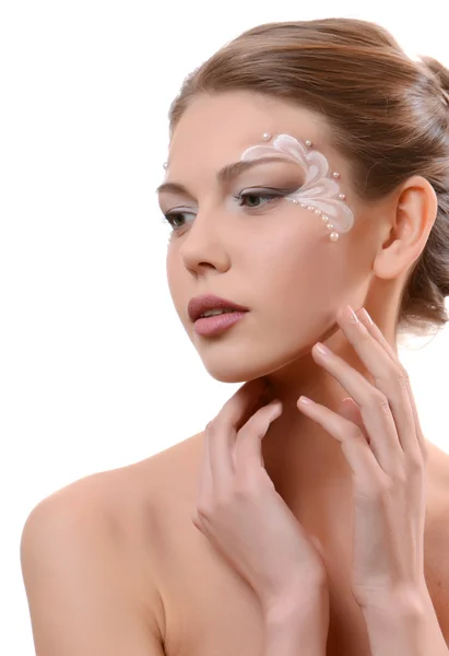 Beautiful woman with pearl makeup — Stock Photo, Image