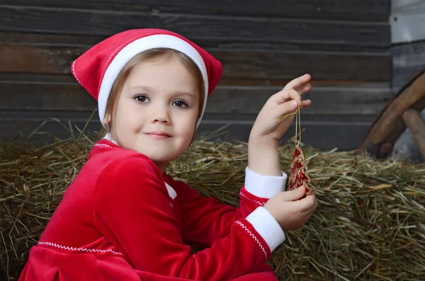 Küçük kız Noel dekorasyonu holding — Stok fotoğraf