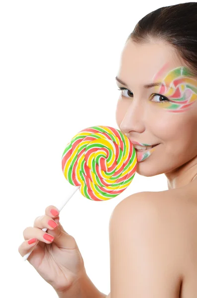 Mulher com doce de açúcar — Fotografia de Stock