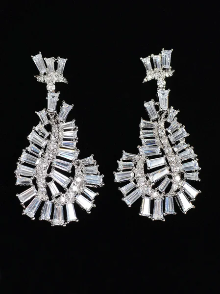 Silver earrings with jewels — Stock Photo, Image