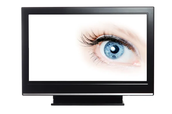 Fernseher zeigt blaues Auge — Stockfoto