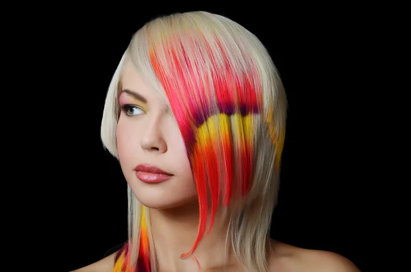 Žena s vícebarevné vlasy — Stock fotografie