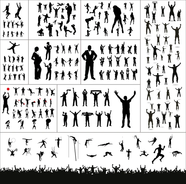 Big collection of silhouettes.And advertising banner for sports championships and concerts — Stock Vector