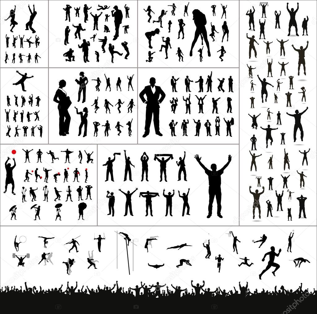 Big collection of silhouettes.And advertising banner for sports championships and concerts