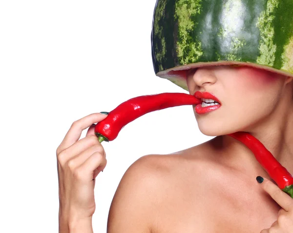 Girl with watermelon — Stock Photo, Image