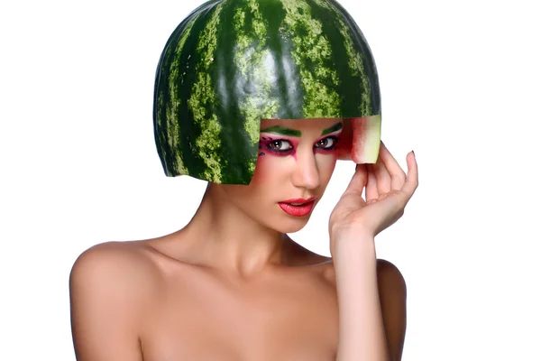 Lány görögdinnye — Stock Fotó
