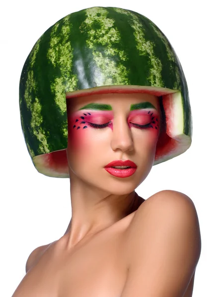 Dívka s meloun — Stock fotografie