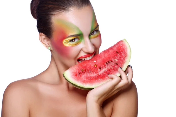 Girl with watermelon — Stock Photo, Image