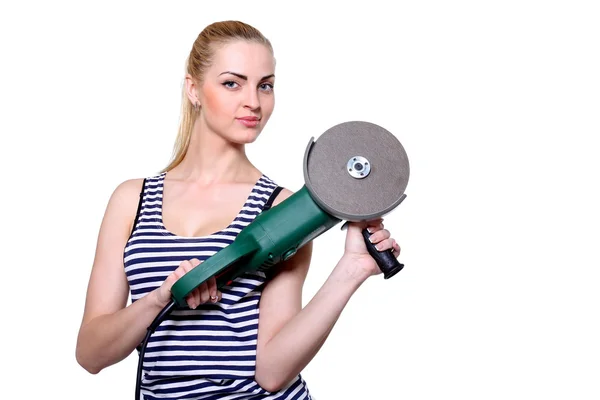 Sexy woman with a disc cutter — Stock Photo, Image