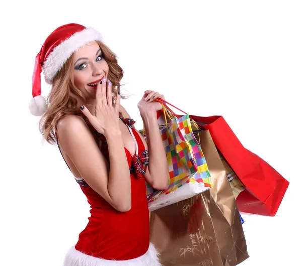 Beautiful sexy girl in Christmas costumes. — Stock Photo, Image