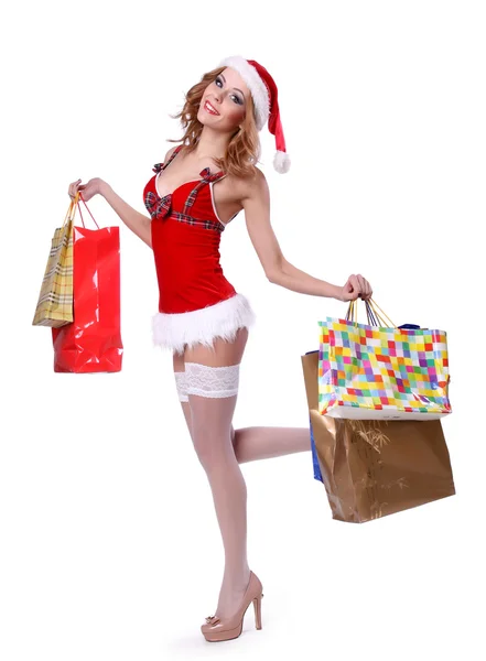 Beautiful sexy girl in Christmas costumes. — Stock Photo, Image