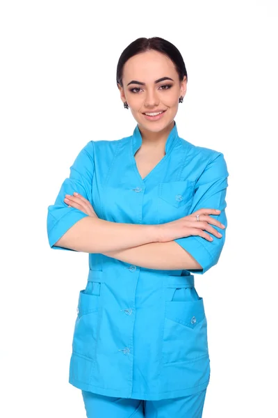 立っている幸せな若い医者の女性の肖像画 — ストック写真