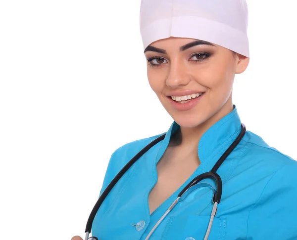 젊은 의사 여자 서 있는 — 스톡 사진