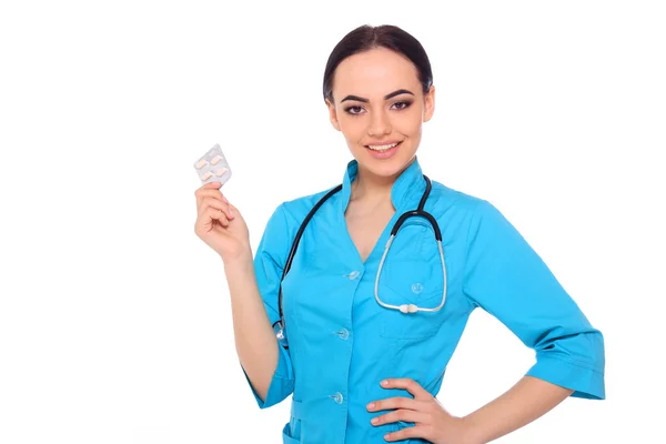 Doctor giving medicine pills. — Stock Photo, Image