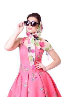 seksi kızla Pinup: pembe çanta.