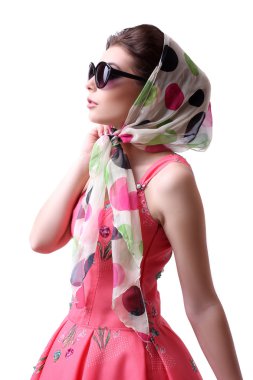 seksi kızla Pinup: pembe çanta.