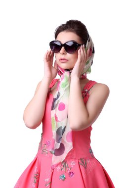 seksi kızla Pinup: pembe çanta.