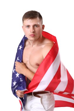 Young guy with a US flag.