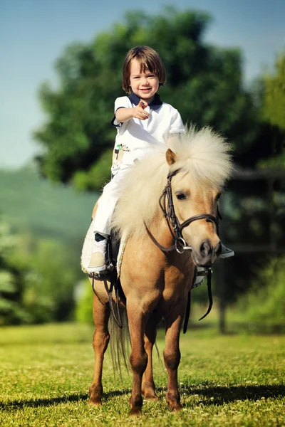 First lessons of horseback riding — Stock Photo, Image