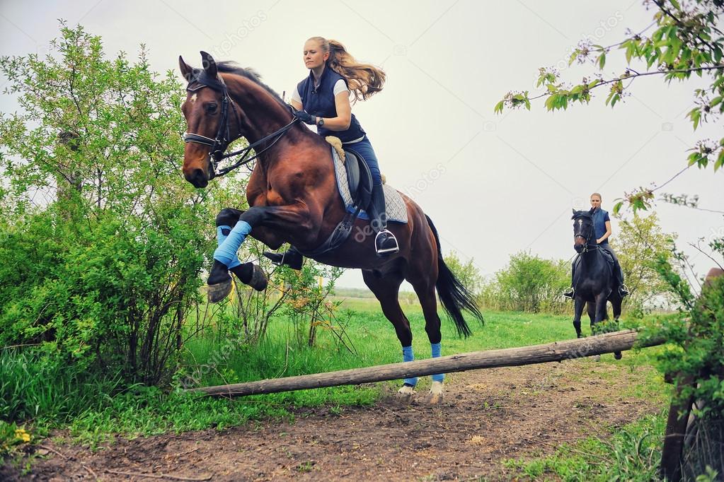 To Jenter Rir På Hester På Landet Stockfoto © Pirita 118014824