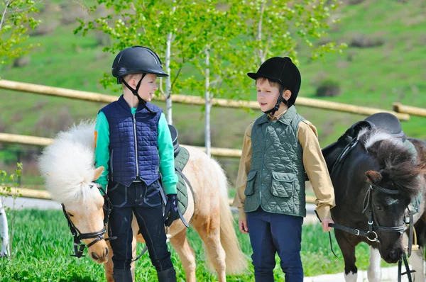 Due ragazzi con pony — Foto Stock