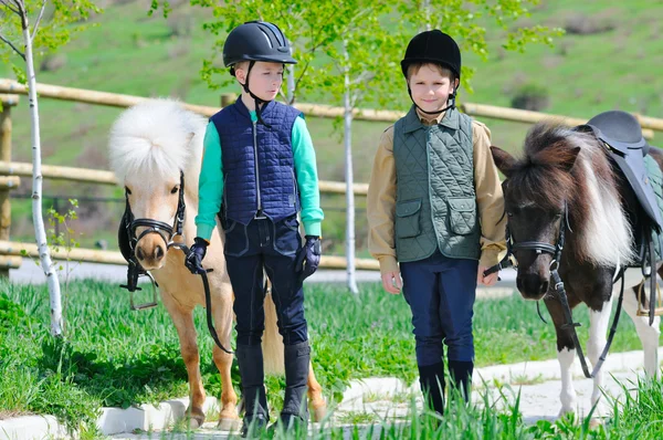 Due ragazzi con pony — Foto Stock