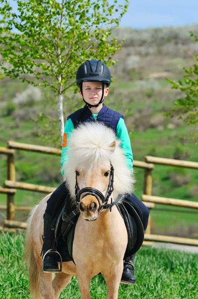 Ragazzo e il suo pony delle Shetland — Foto Stock