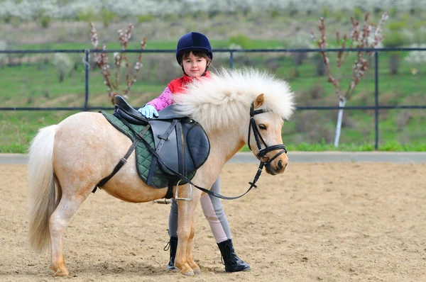 Klein meisje en pony — Stockfoto