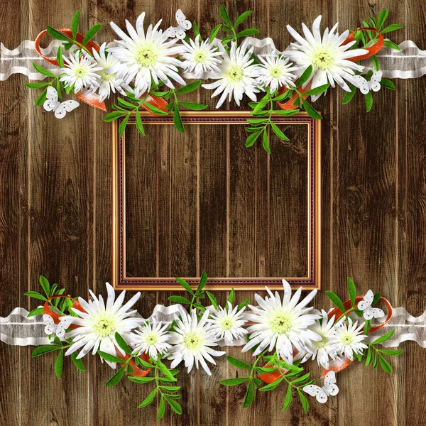Karte für den Urlaub mit Blumen auf dem abstrakten Hintergrund Stockfoto