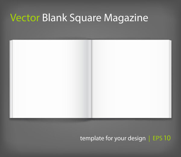 Blank of open square magazine on grey background. Template