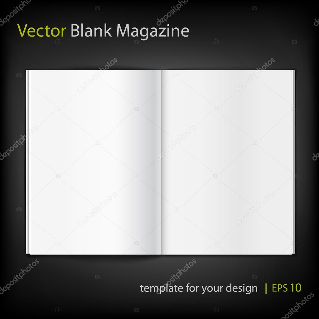Blank magazine on black background. Template