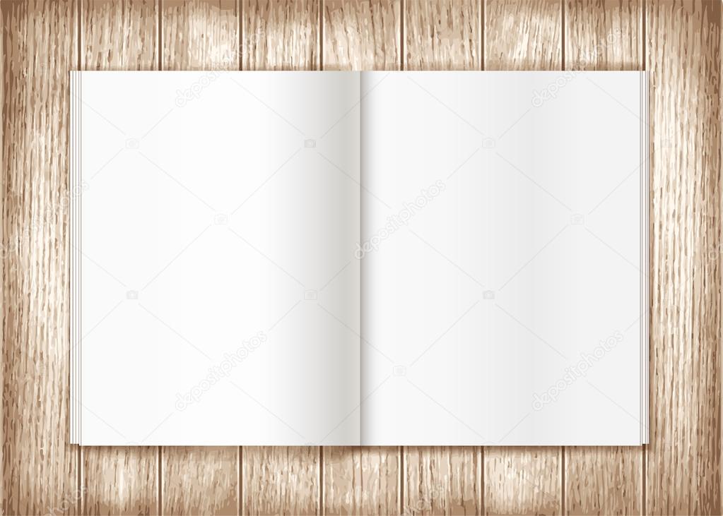 Blank magazine on wooden background. Template