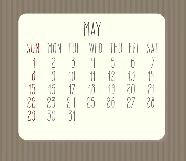 May 2016 monthly calendar — Stock Vector
